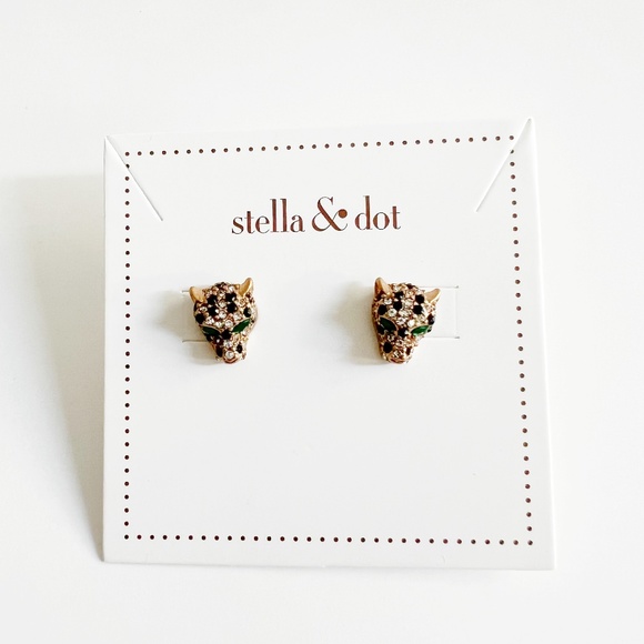 Stella & Dot Roar Tiger Earrings Crystal Studs Green Eyes Retired Rare - Picture 8 of 8
